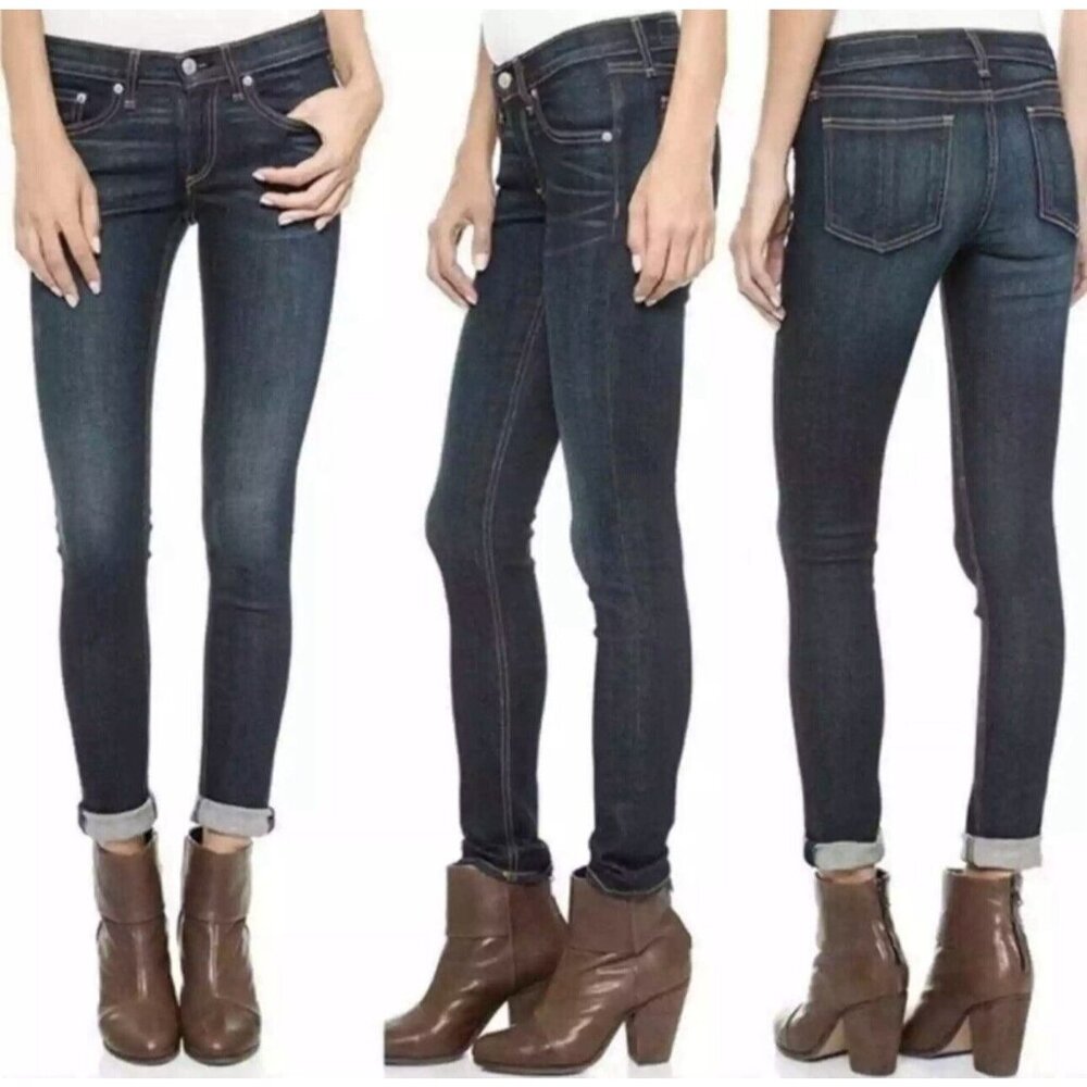 Rag & Bone Womens Kensington Skinny Jeans Size 27 Blue Dark Wash Low Rise Pocket